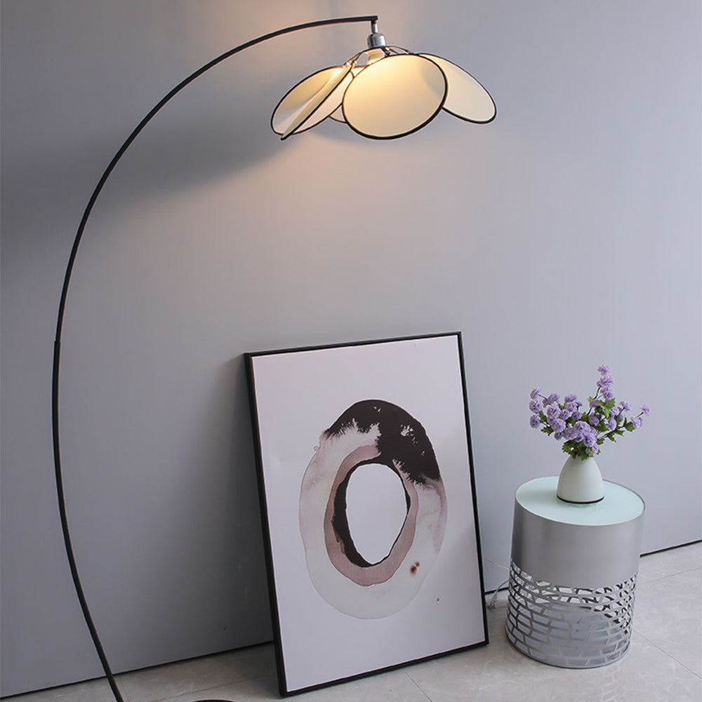 Retro Floor Lamp with Fabric Lampshade Black Base